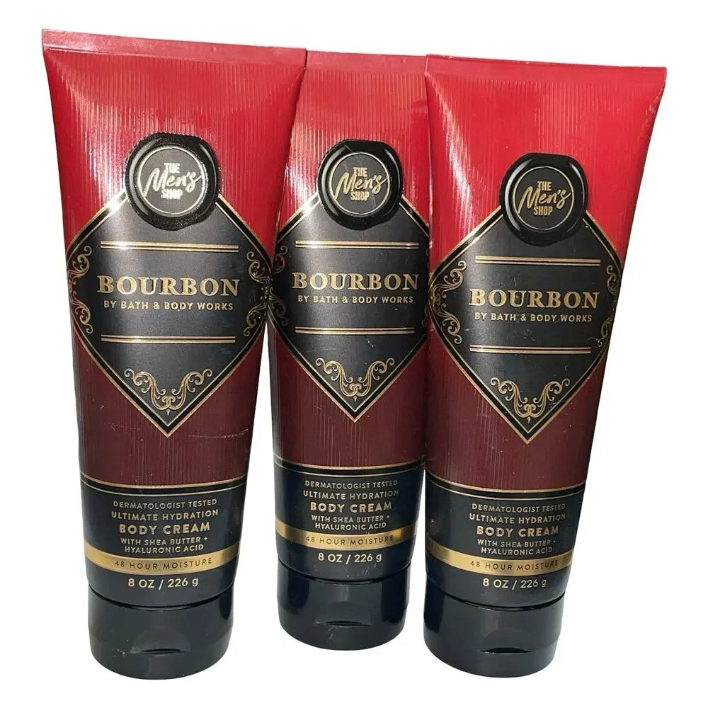 Lot of 3 Bath Body Works Bourbon Ultimate Hydration Body Cream Men 8oz BBW New